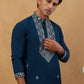 Embroidered Silk Blend Straight Kurta with Korean Pants ( 65KP PJ11W S 5462 Peacock )