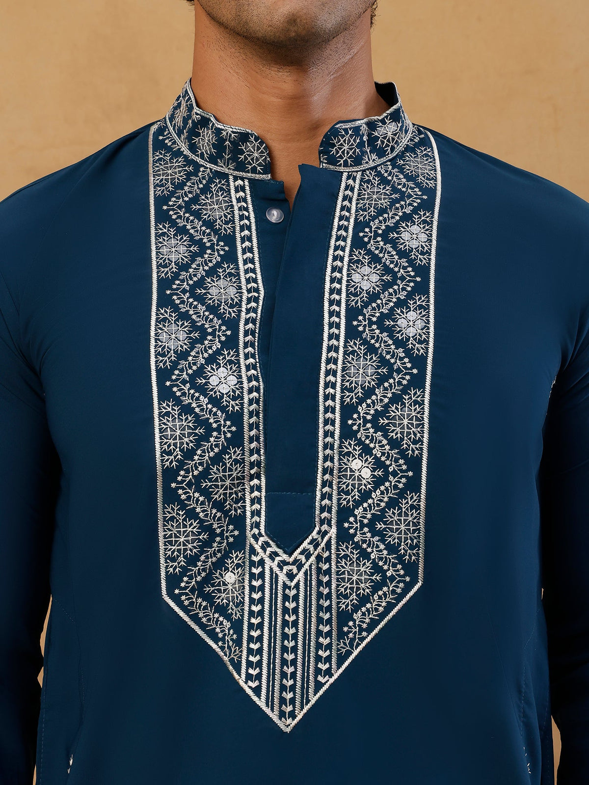 Embroidered Silk Blend Straight Kurta with Korean Pants ( 65KP PJ11W S 5462 Peacock )