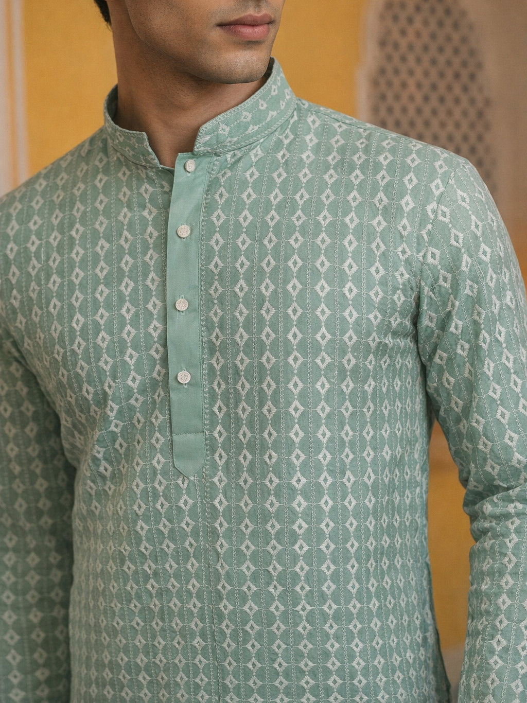 Embroidered Cotton Blend Kurta with Pyjama ( 65KP P 5463Green S ) [FF] [H-10]