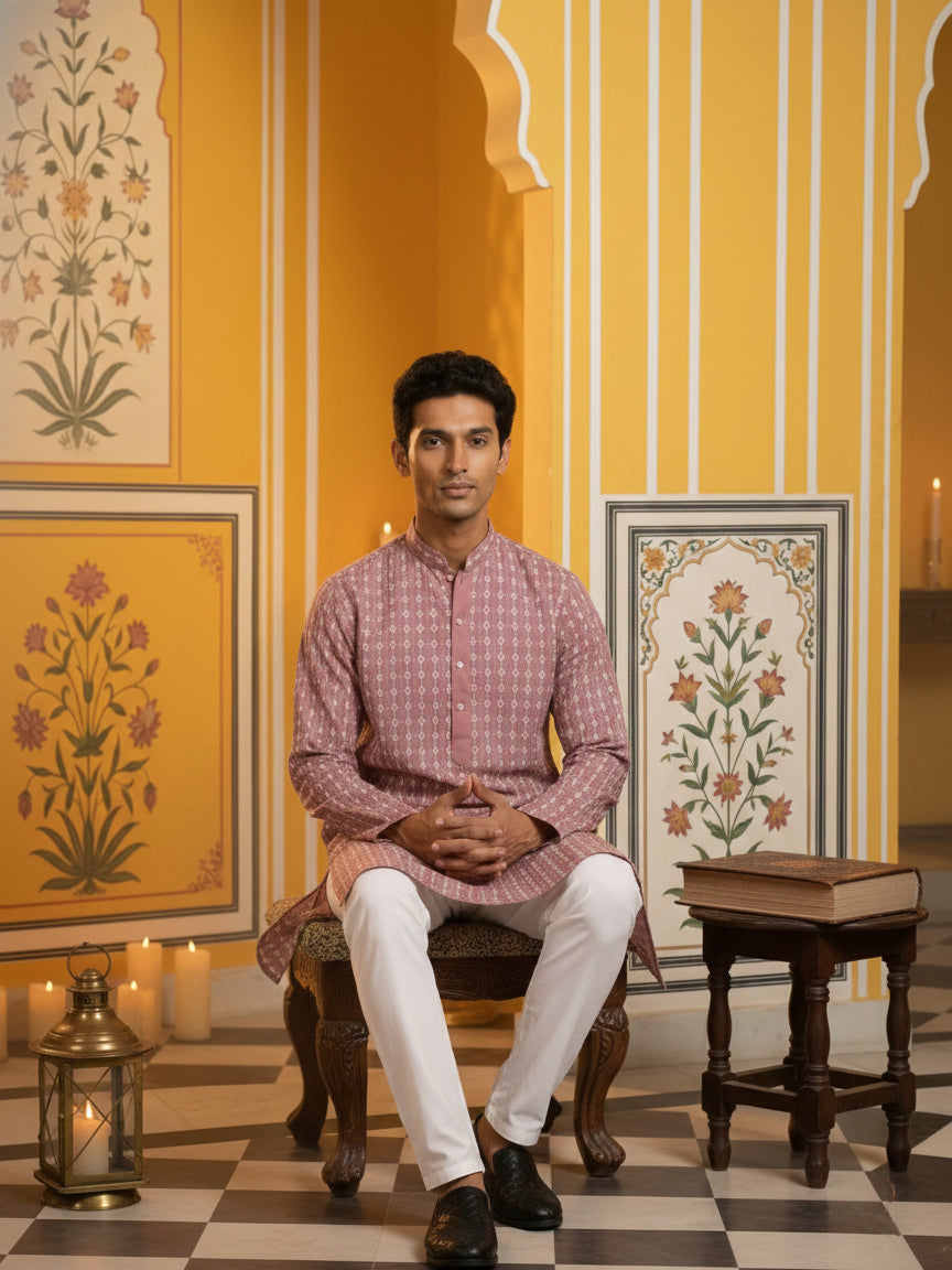Embroidered Cotton Blend Kurta with Pyjama ( 65KP P 5463Pink S ) [FF] [H-10]