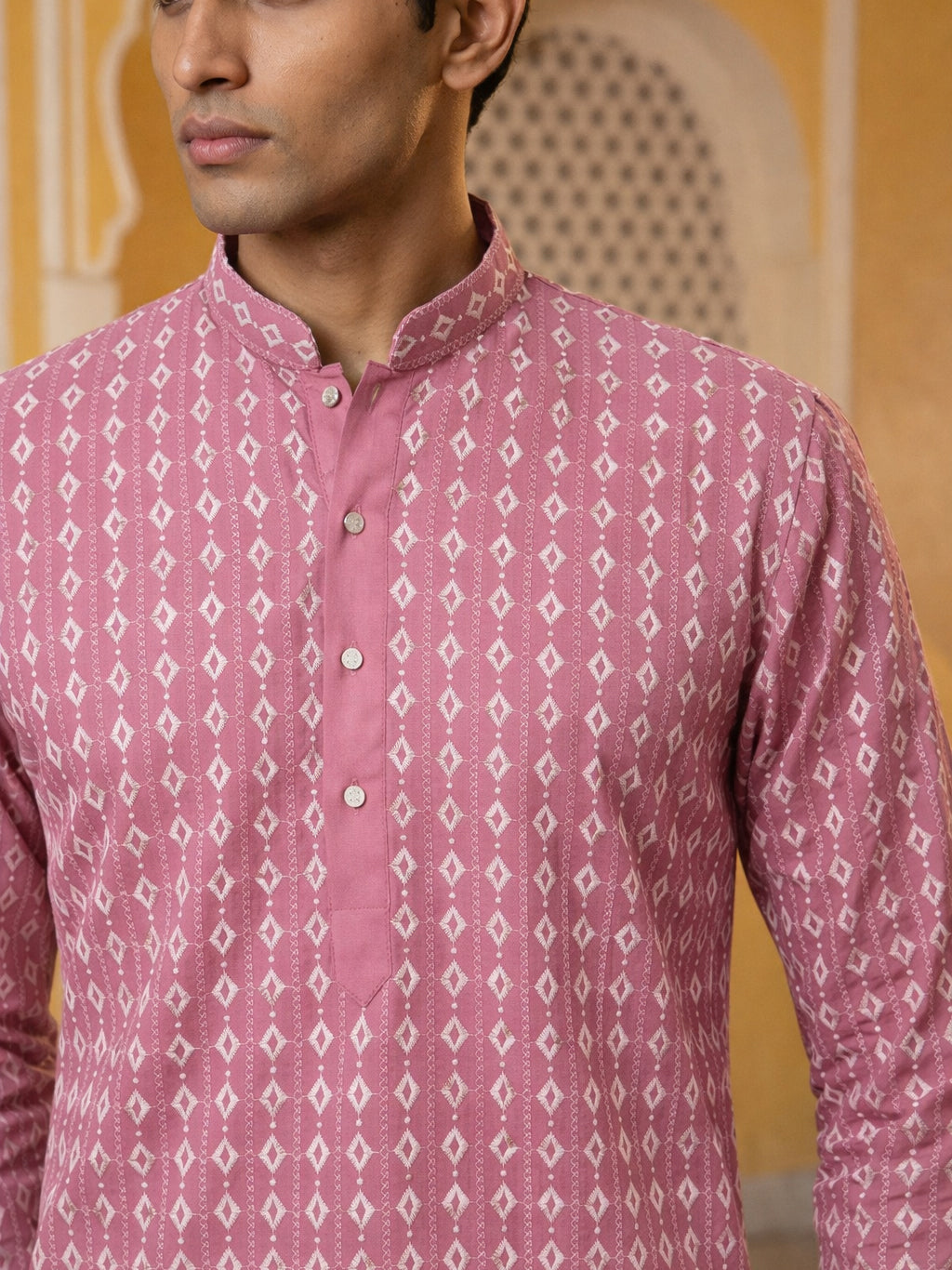 Embroidered Cotton Blend Kurta with Pyjama ( 65KP P 5463Pink S ) [FF] [H-10]