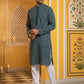Embroidered Cotton Blend Kurta with Pyjama ( 65KP P 5463Sea-Green S ) [FF] [H-10]