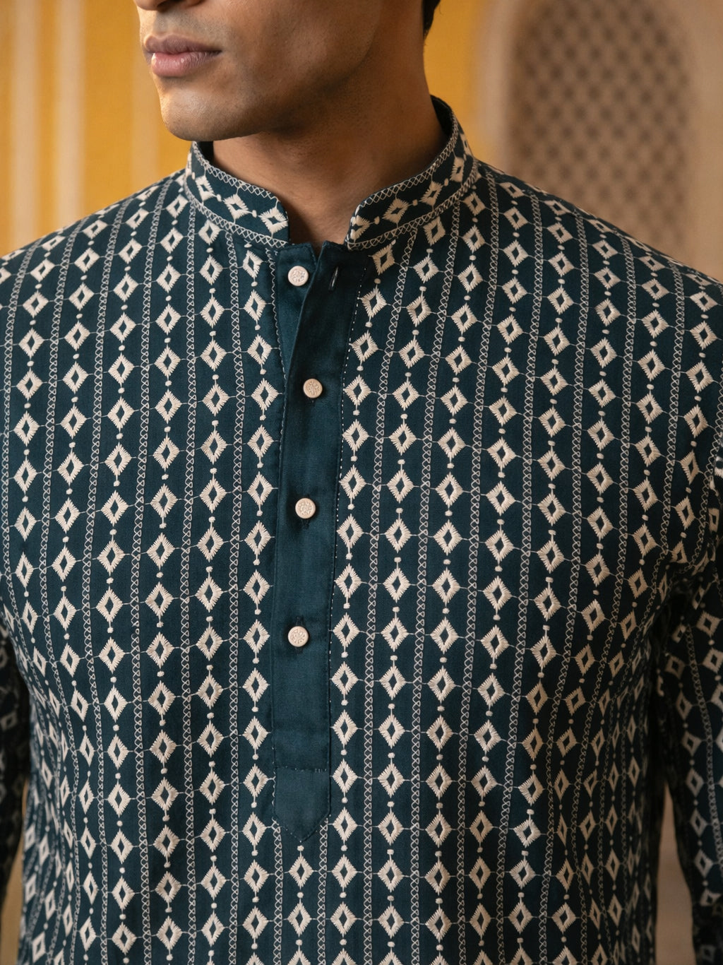 Embroidered Cotton Blend Kurta with Pyjama ( 65KP P 5463Sea-Green S ) [FF] [H-10]