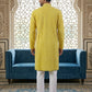 Embroidered Cotton Blend Kurta with Pyjama ( 65KP 5463Yellow S ) [FF] [H-10]