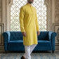 Embroidered Cotton Blend Kurta with Pyjama ( 65KP 5463Yellow S ) [FF] [H-10]