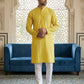 Embroidered Cotton Blend Kurta with Pyjama ( 65KP 5463Yellow S ) [FF] [H-10]