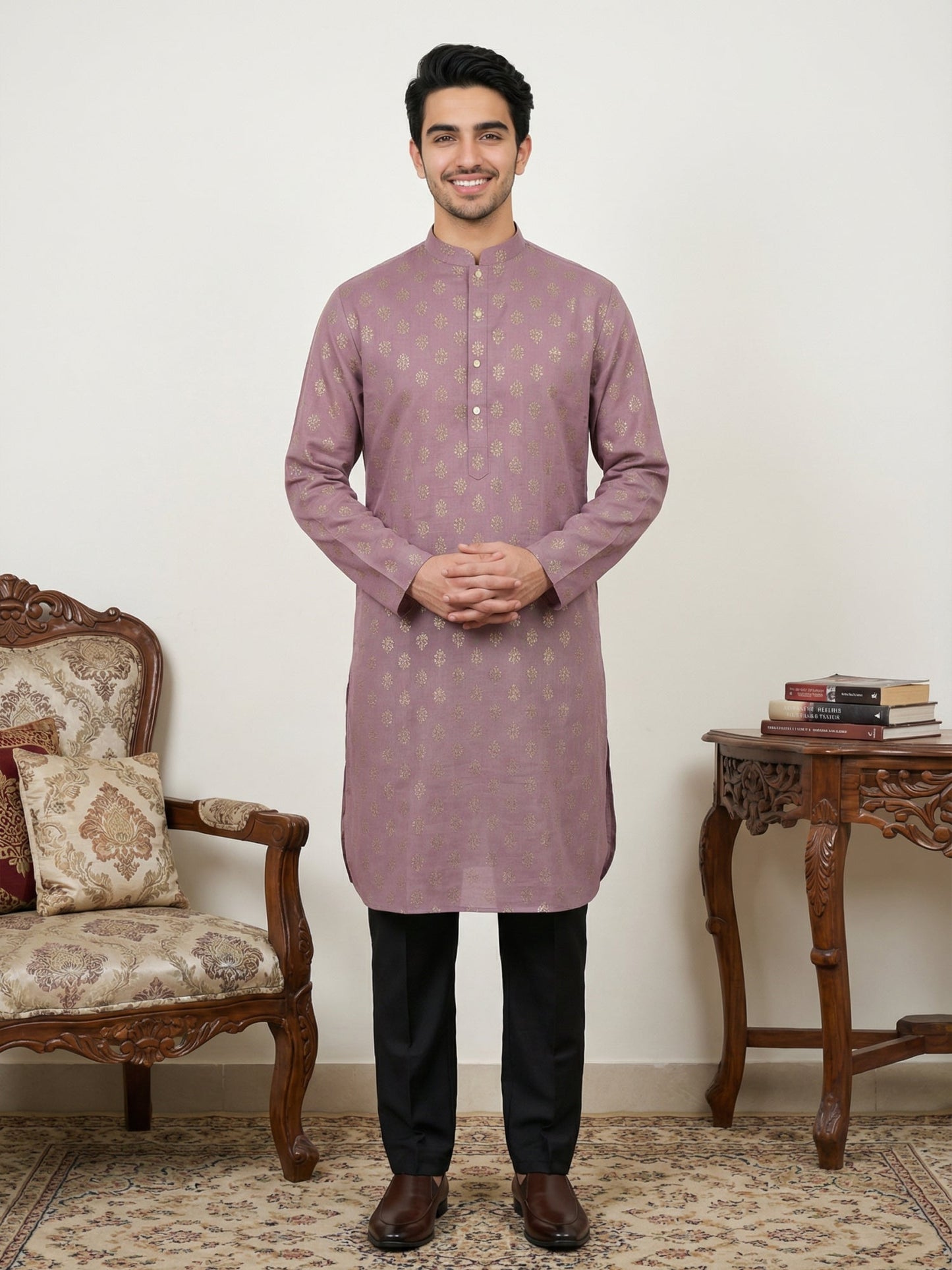 Classic Cotton Blend Foil Print Kurta Set ( 65KP B-P 5464Magenta )