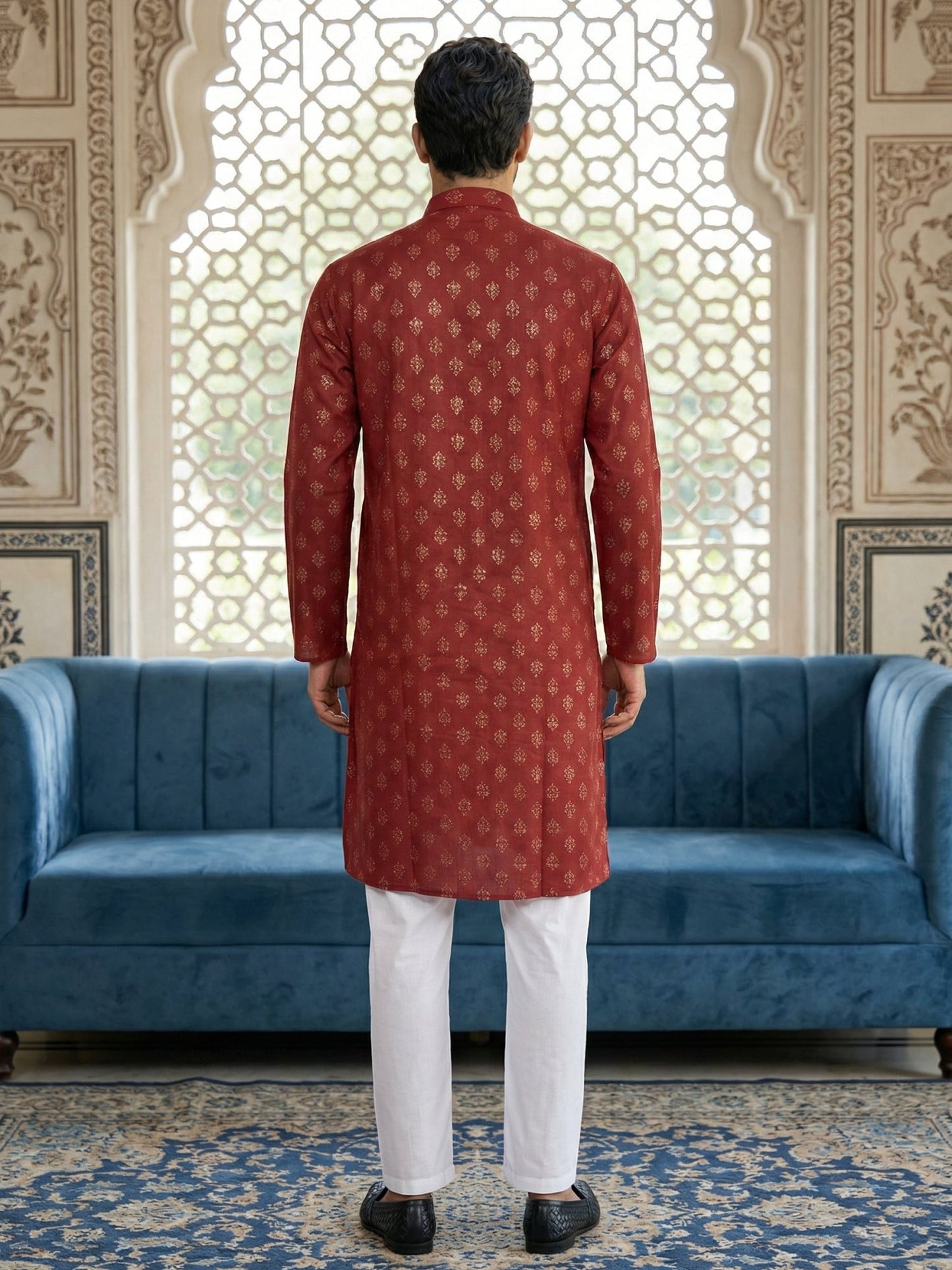 Classic Cotton Blend Foil Print Kurta Set ( 65KP P 5464Maroon ) [FF] [A-1-4]
