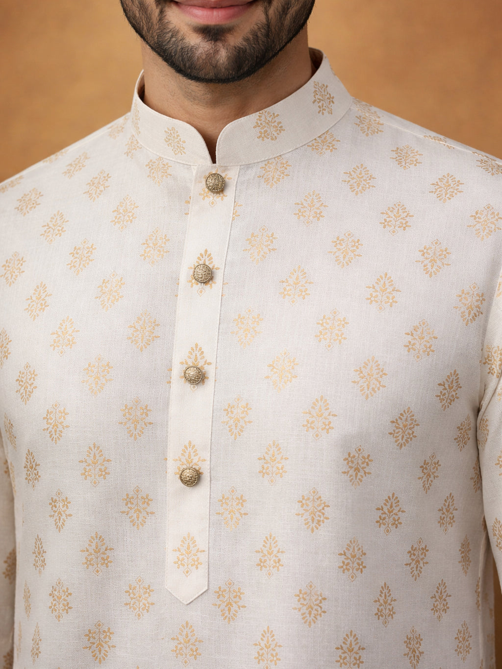 Classic Cotton Blend Foil Print Kurta Set ( 65KP P 5464White S ) [FF] [A-1-4]