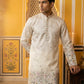 Men Silk Blend Embroidered Kurta Pyjama Set ( 65KP P 5466White S ) [FF] [Q-11-14]