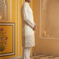 Men Silk Blend Embroidered Kurta Pyjama Set ( 65KP P 5466White S ) [FF] [Q-11-14]