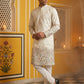 Men Silk Blend Embroidered Kurta Pyjama Set ( 65KP P 5466White S ) [FF] [Q-11-14]