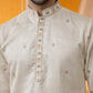 Men Silk Blend Embroidered Kurta Pyjama Set ( 65KP P 5466White S ) [FF] [Q-11-14]
