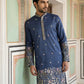 Men Silk Blend Embroidered Kurta Pyjama Set ( 65KP P 5466Navy ) [FF] [Q-11-14]