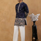 Men Silk Blend Embroidered Kurta with korean Pants ( 65KP PJ11W S 5466 Navy )