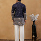 Men Silk Blend Embroidered Kurta with korean Pants ( 65KP PJ11W S 5466 Navy )