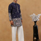 Men Silk Blend Embroidered Kurta with korean Pants ( 65KP PJ11W S 5466 Navy )
