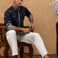 Men Silk Blend Embroidered Kurta with korean Pants ( 65KP PJ11W S 5466 Navy )