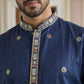 Men Silk Blend Embroidered Kurta Pyjama Set ( 65KP P 5466Navy ) [FF] [Q-11-14]