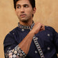 Men Silk Blend Embroidered Kurta with korean Pants ( 65KP PJ11W S 5466 Navy )