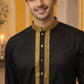 Men Embroidered Silk Blend Kurta Set ( 65KP B-P 5467Black S )
