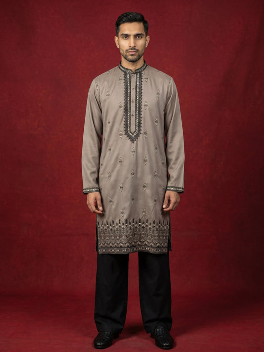 Men Embroidered Silk Blend Kurta with Korean Pants