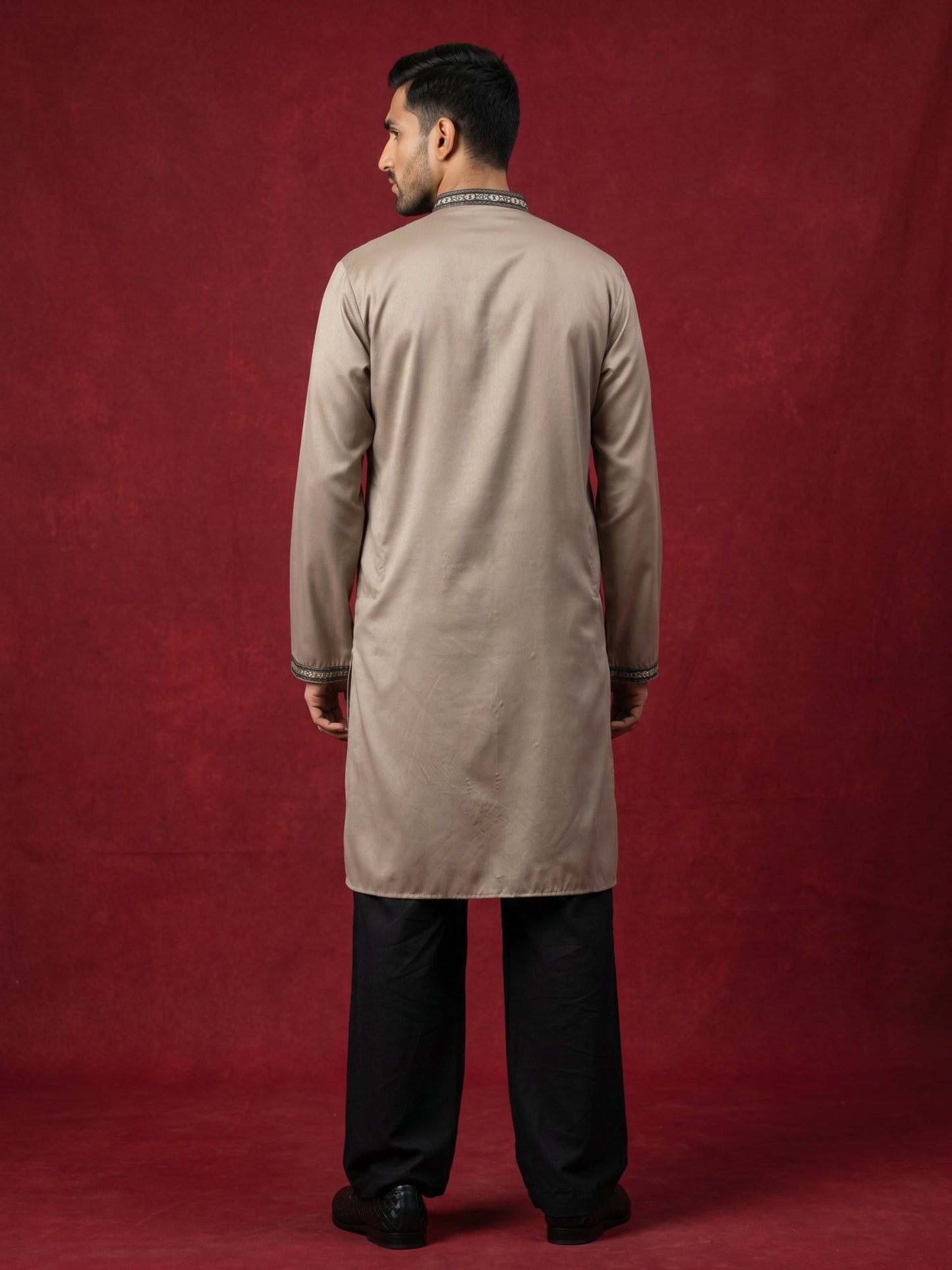 Men Embroidered Silk Blend Kurta with Korean Pants