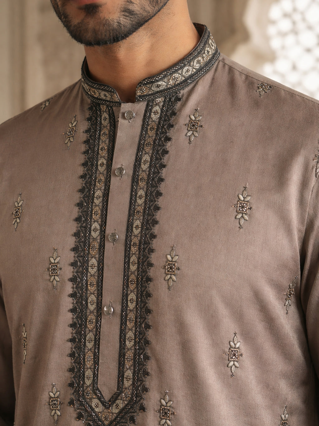 Men Embroidered Silk Blend Kurta Set ( 65KP B-P 5468Brown )