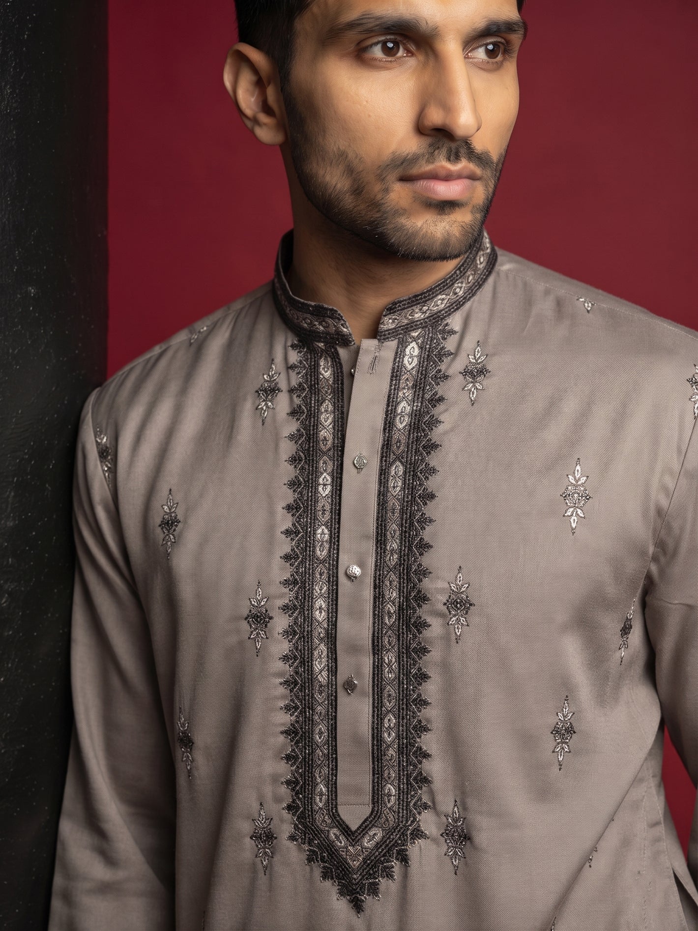 Men Embroidered Silk Blend Kurta with Korean Pants