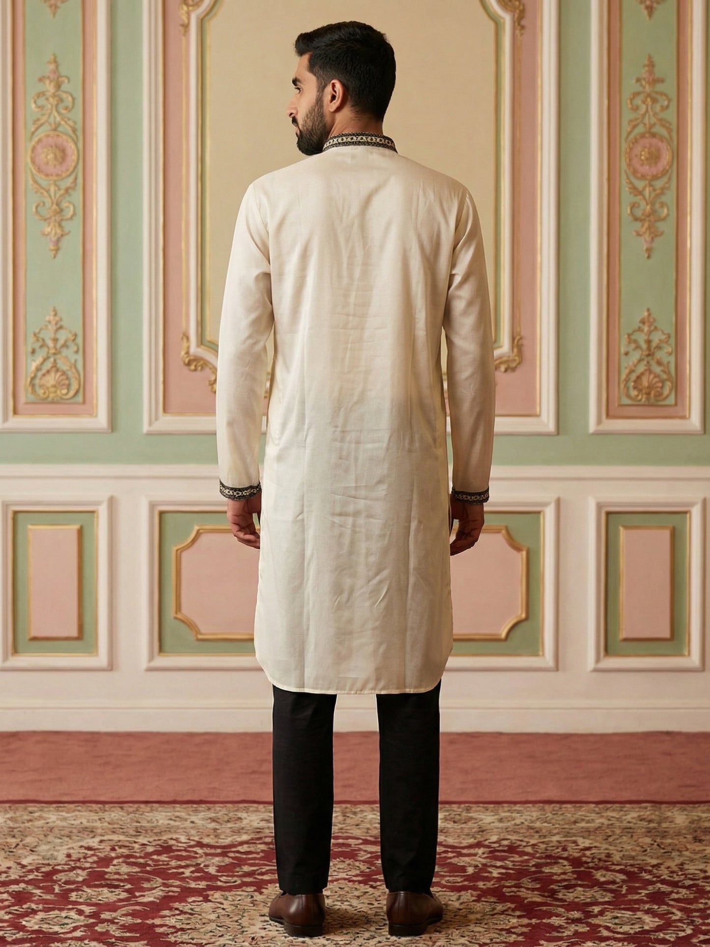 Men Embroidered Silk Blend Kurta Set ( 65KP B-P 5468White S )