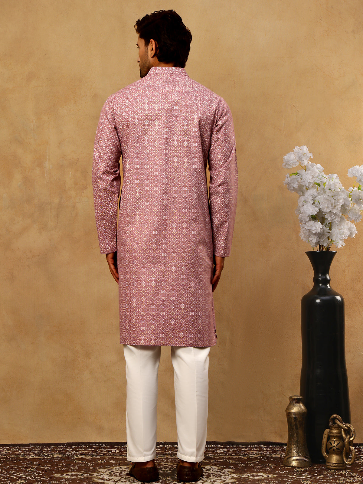 Traditional Printed Kurta Pyjama Set for Men ( 65KP P 5470Magenta )