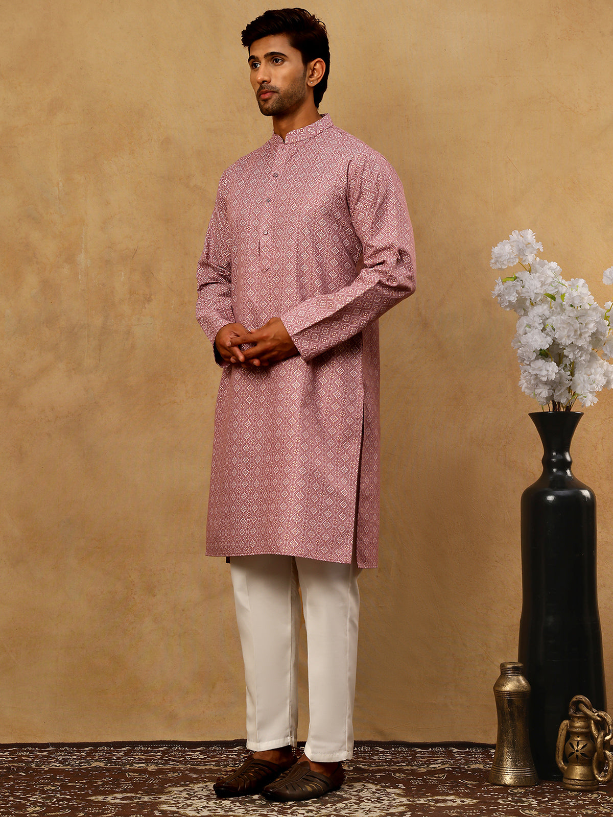 Traditional Printed Kurta Pyjama Set for Men ( 65KP P 5470Magenta )