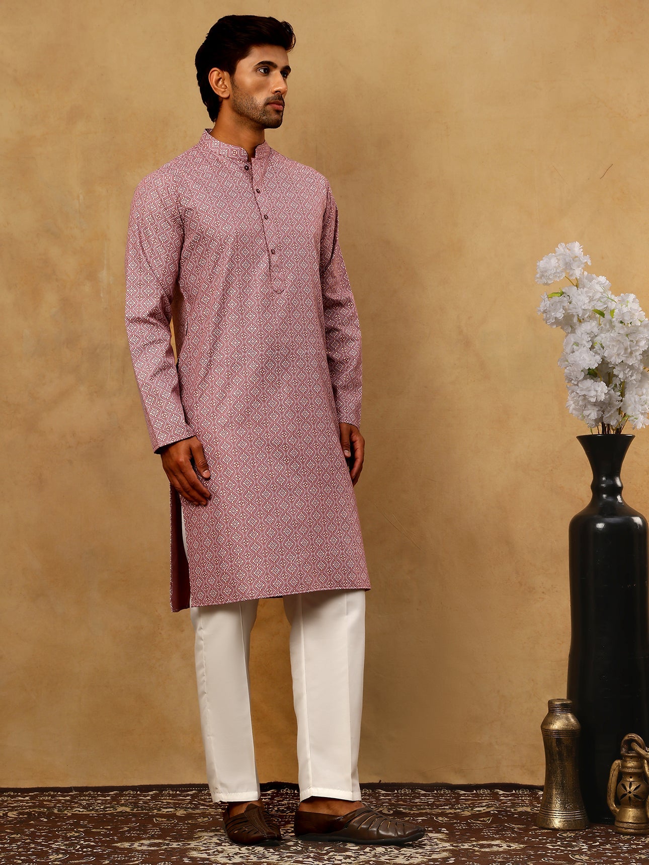 Traditional Printed Kurta Pyjama Set for Men ( 65KP P 5470Magenta )