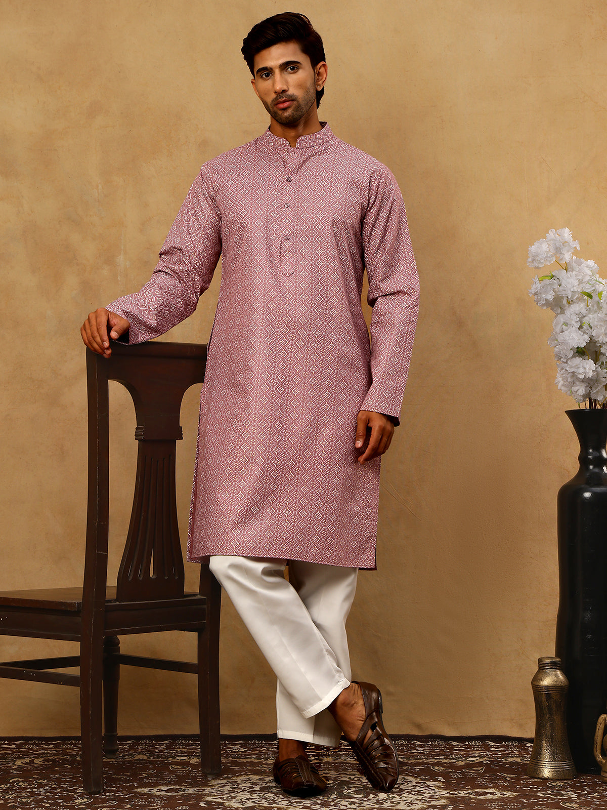 Traditional Printed Kurta Pyjama Set for Men ( 65KP P 5470Magenta )