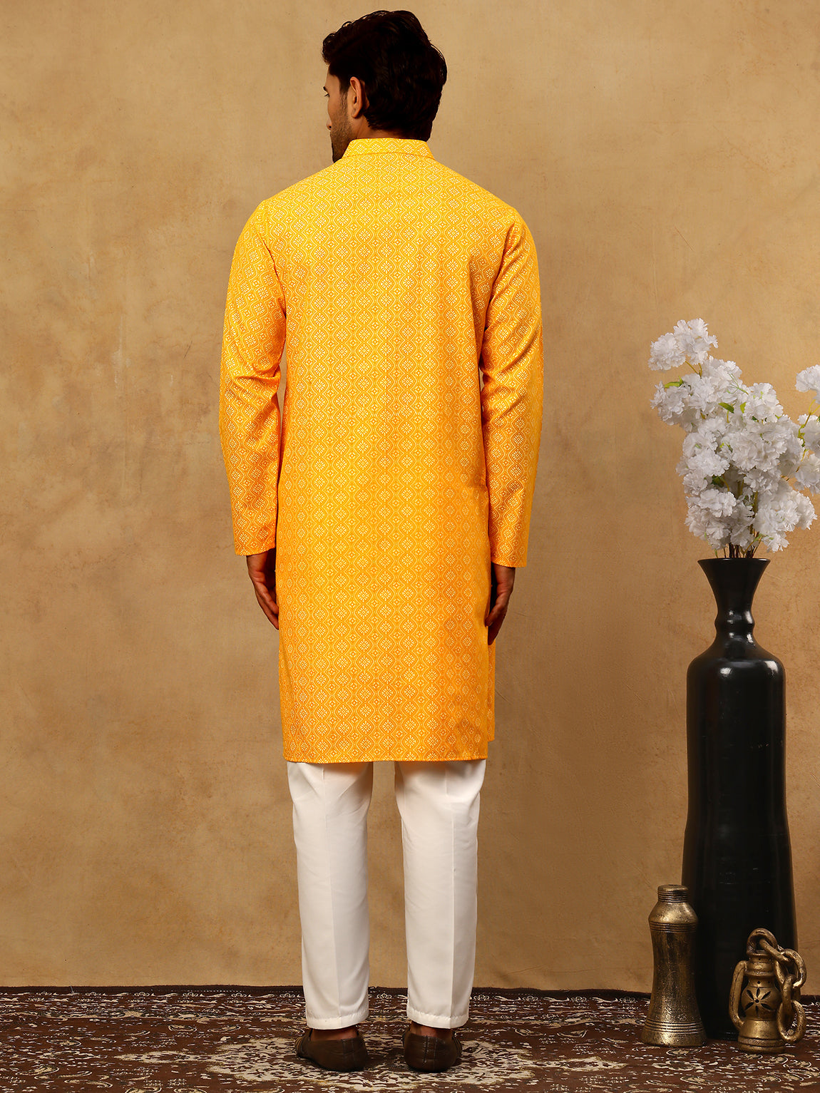 Traditional Printed Kurta Pyjama Set for Men ( 65KP P 5470Orange )