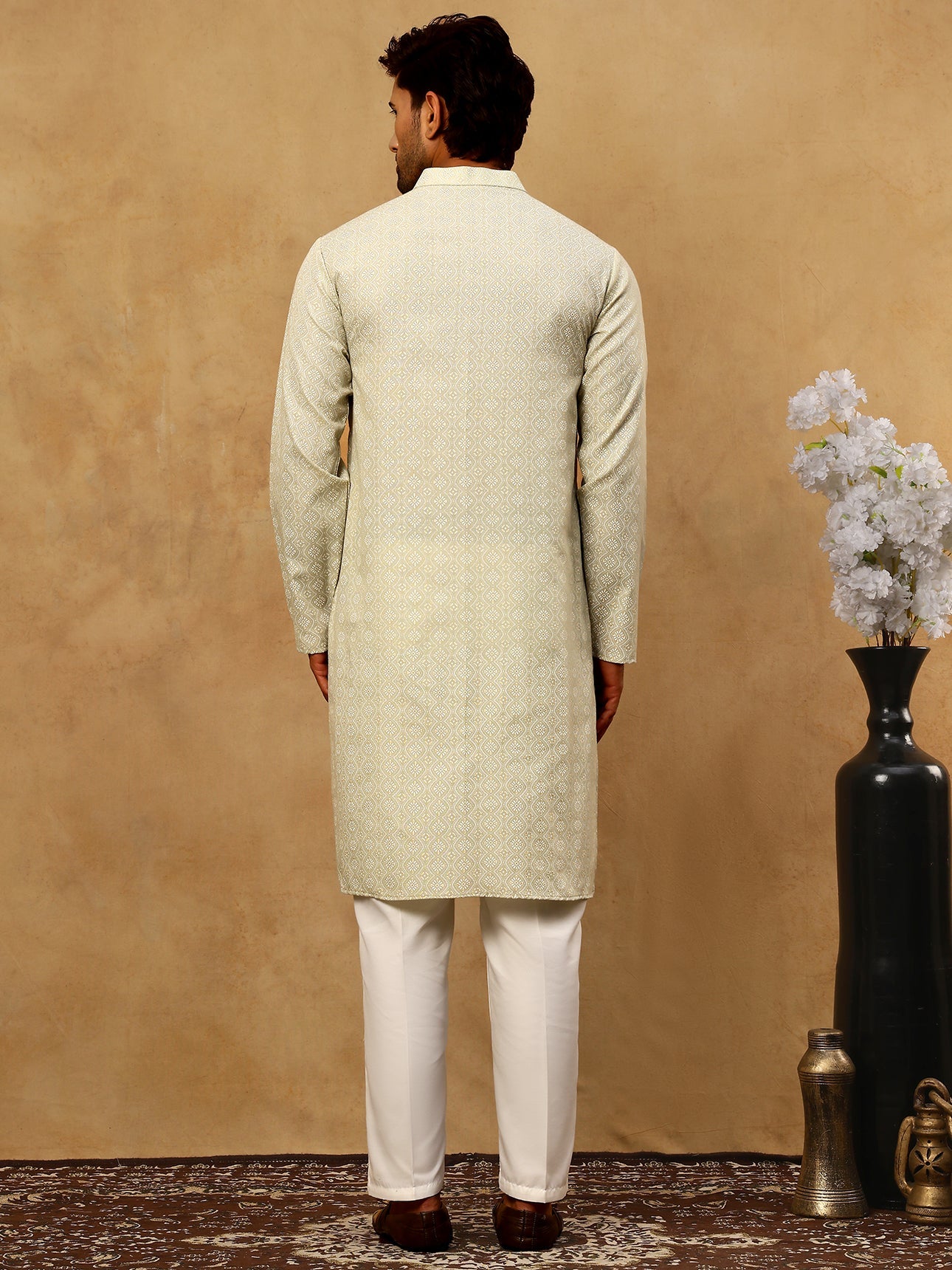 Traditional Printed Kurta Pyjama Set for Men ( 65KP P 5470Pista )
