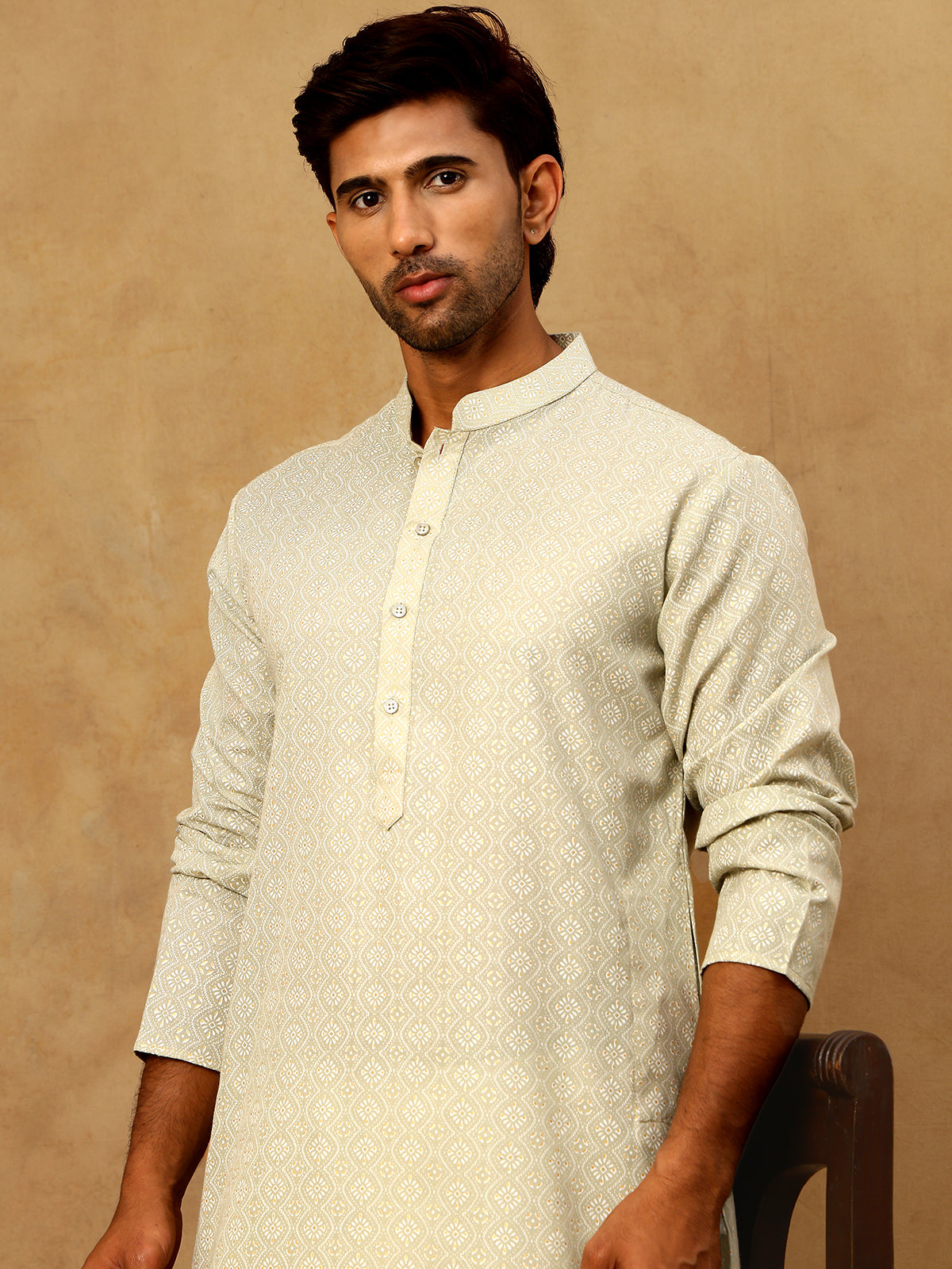 Traditional Printed Kurta Pyjama Set for Men ( 65KP P 5470Pista )