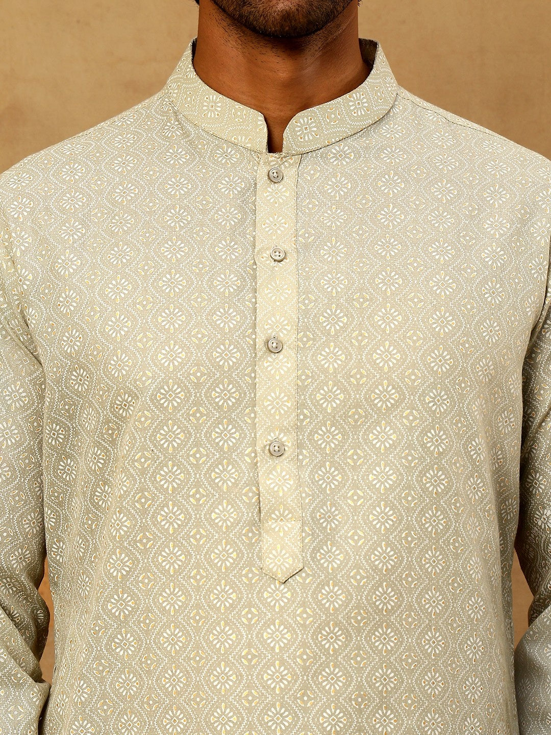 Traditional Printed Kurta Pyjama Set for Men ( 65KP P 5470Pista )