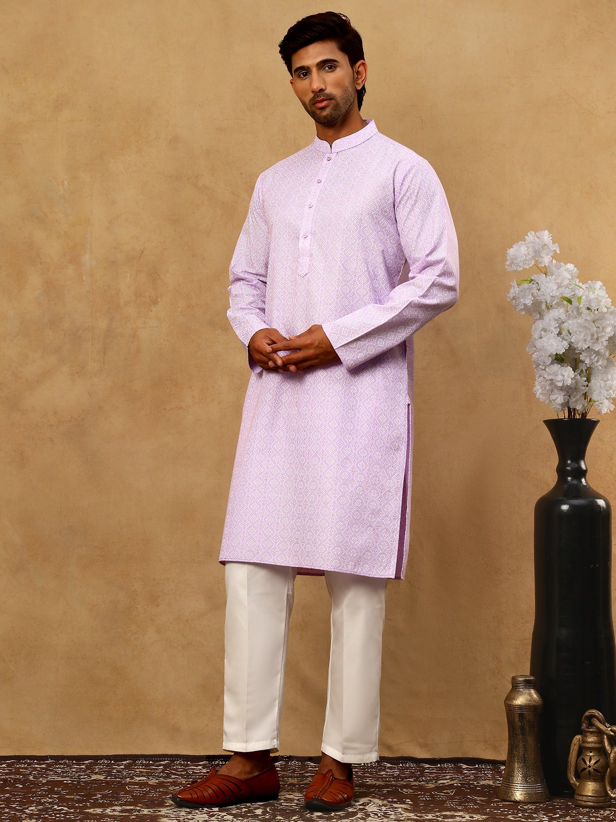 Traditional Printed Kurta Pyjama Set for Men ( 65KP P 5470Purple )