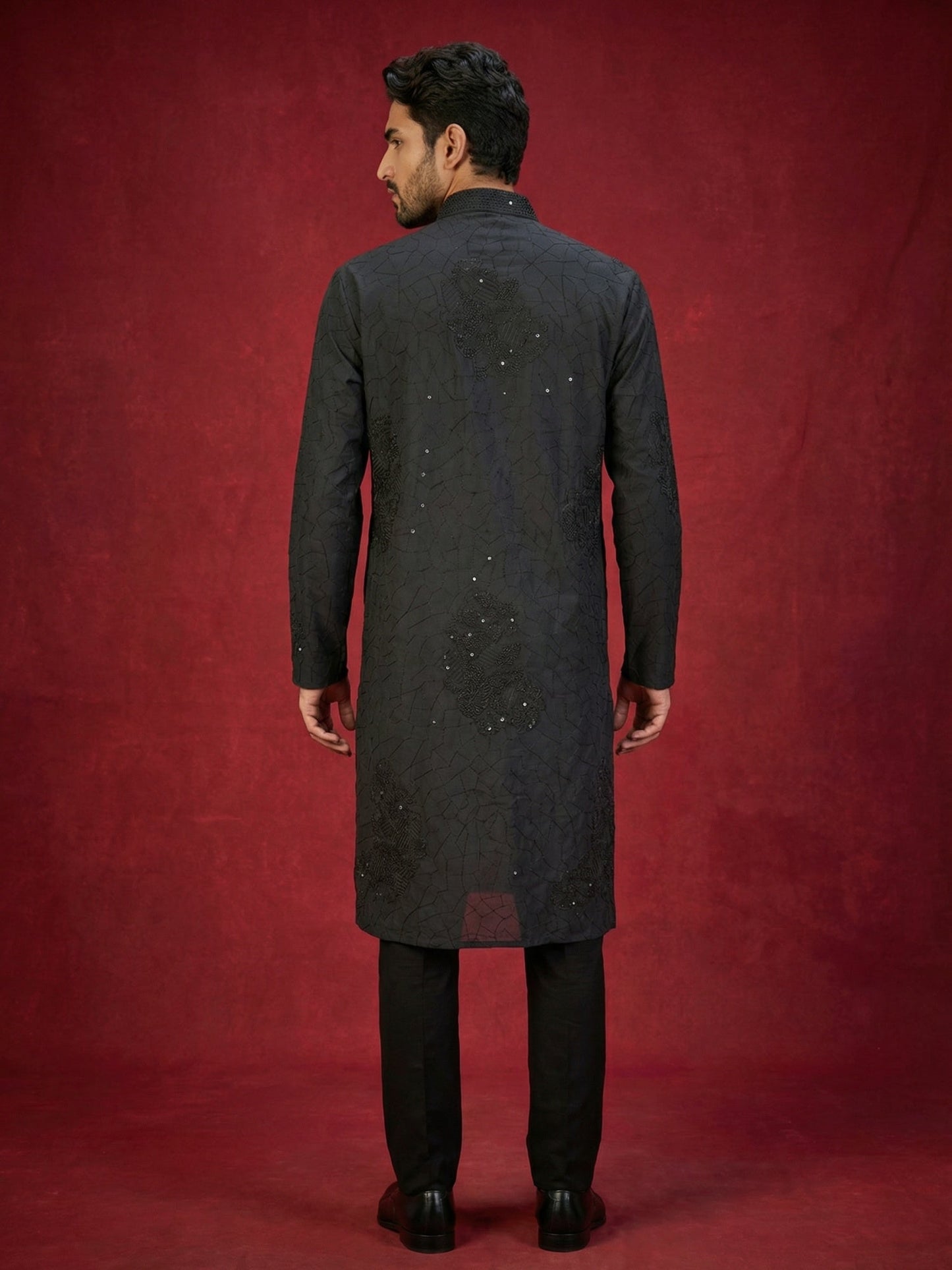 Men Black Embroidered Festive Kurta Pyjama Set ( 65KP B-P 5472Black S )