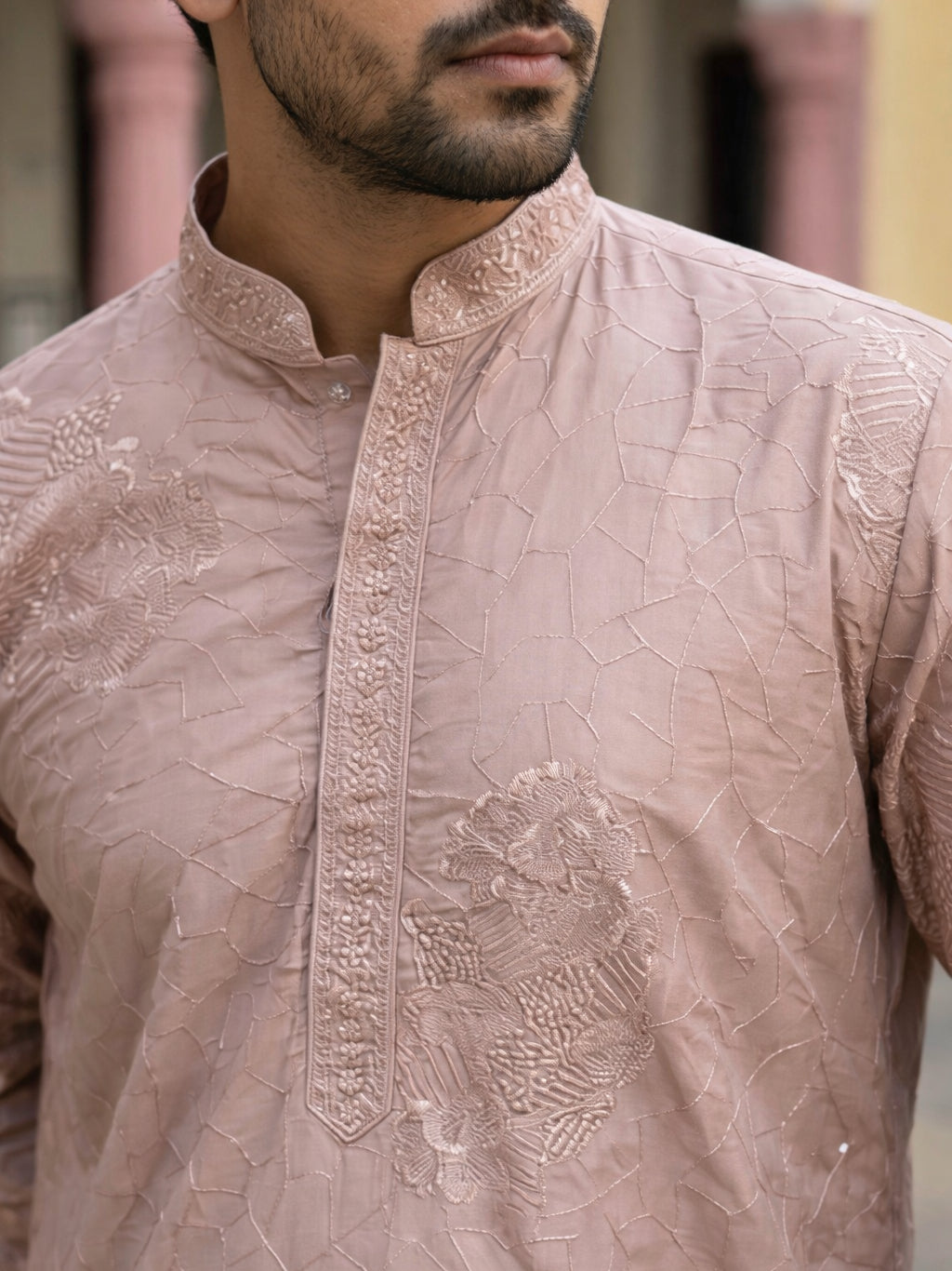 Men Peach Embroidered Festive Kurta Pyjama Set ( 65KP 5472Peach S ) [FF] [Q-11-14]