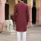 Men Japanese Fabric Embroidered Kurta Set ( 65KP 5473Maroon S ) [FF] [H-10]