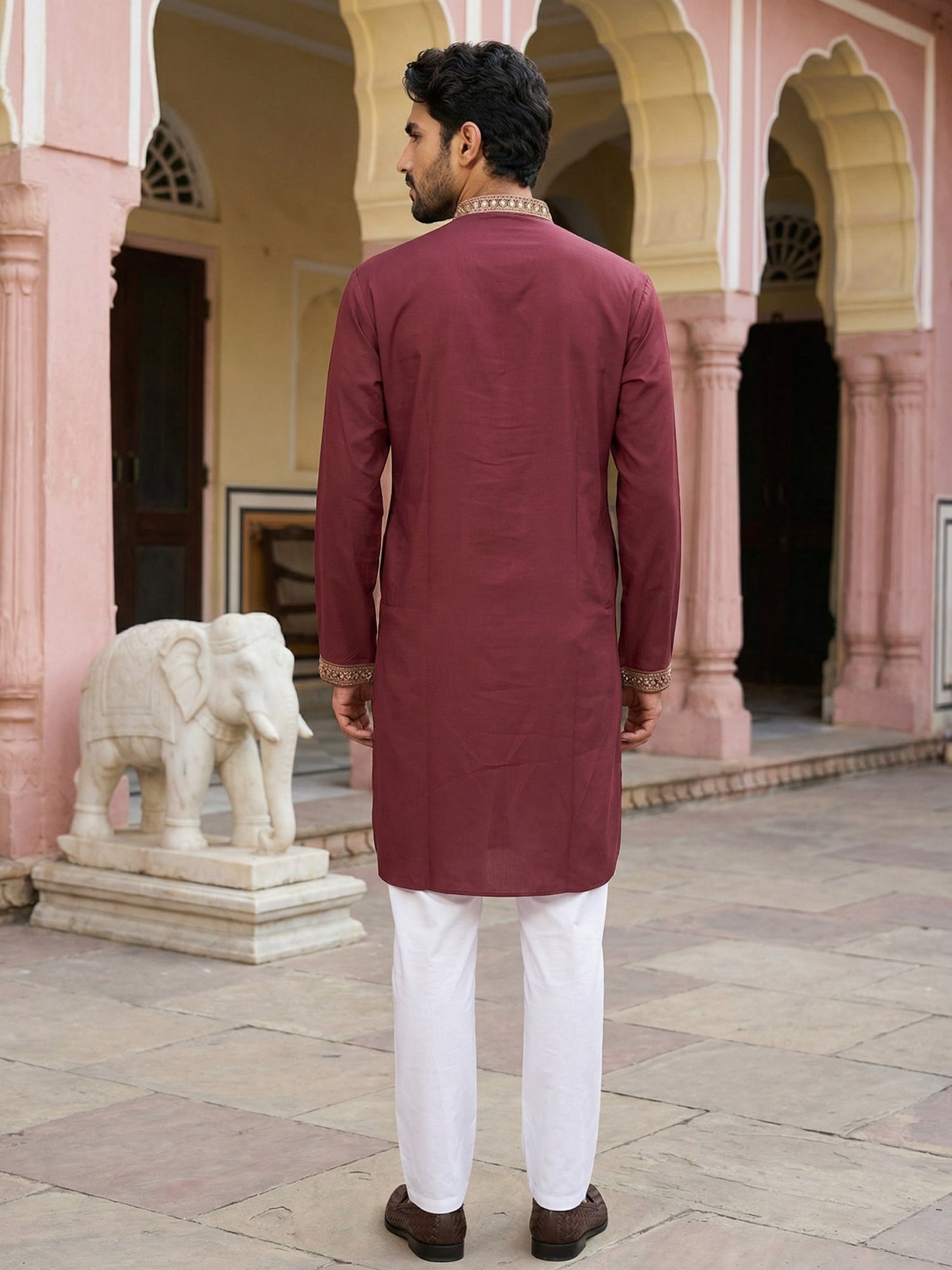 Men Japanese Fabric Embroidered Kurta Set ( 65KP 5473Maroon S ) [FF] [H-10]