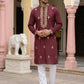 Men Japanese Fabric Embroidered Kurta Set ( 65KP 5473Maroon S ) [FF] [H-10]