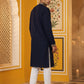 Men Japanese Fabric Embroidered Kurta Set ( 65KP 5473Navy S ) [FF] [H-10]