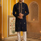 Men Japanese Fabric Embroidered Kurta Set ( 65KP 5473Navy S ) [FF] [H-10]