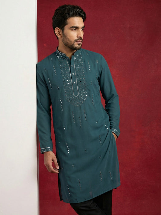 Men Japanese Imported Embroidered Kurta Set ( 65KP 5474Blue S ) [FF] [I-1]
