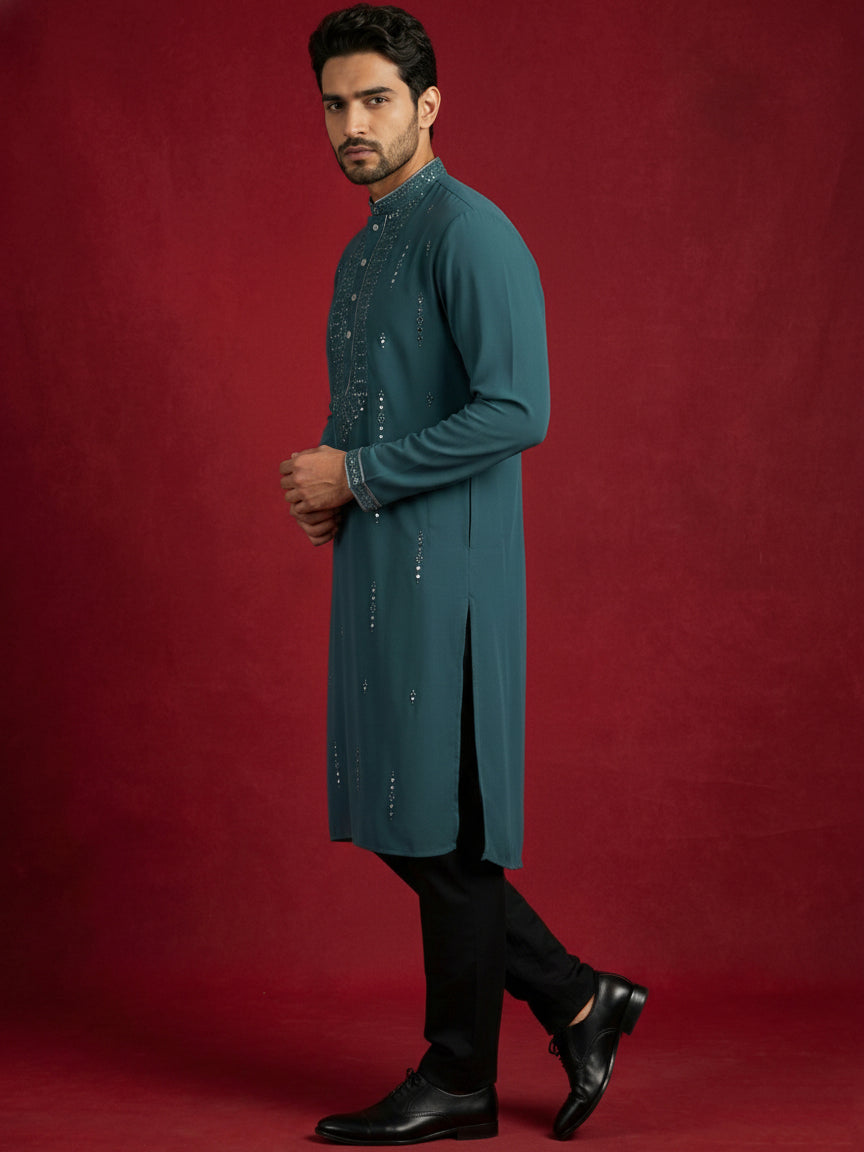 Men Japanese Imported Embroidered Kurta Set ( 65KP 5474Blue S ) [FF] [I-1]