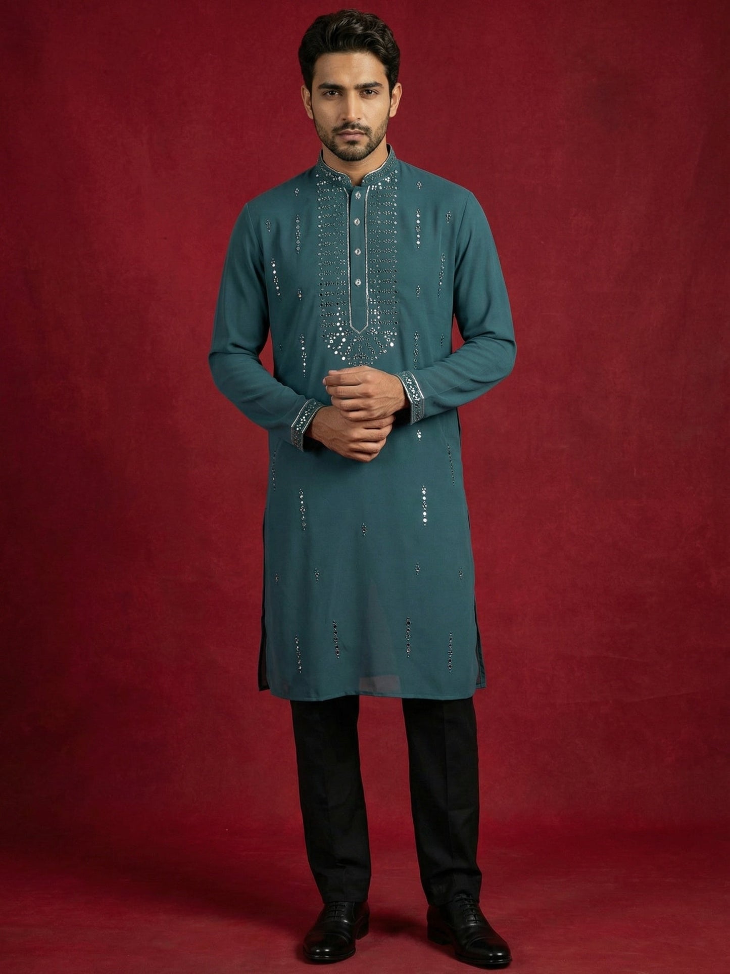 Men Japanese Imported Embroidered Kurta Set ( 65KP 5474Blue S ) [FF] [I-1]