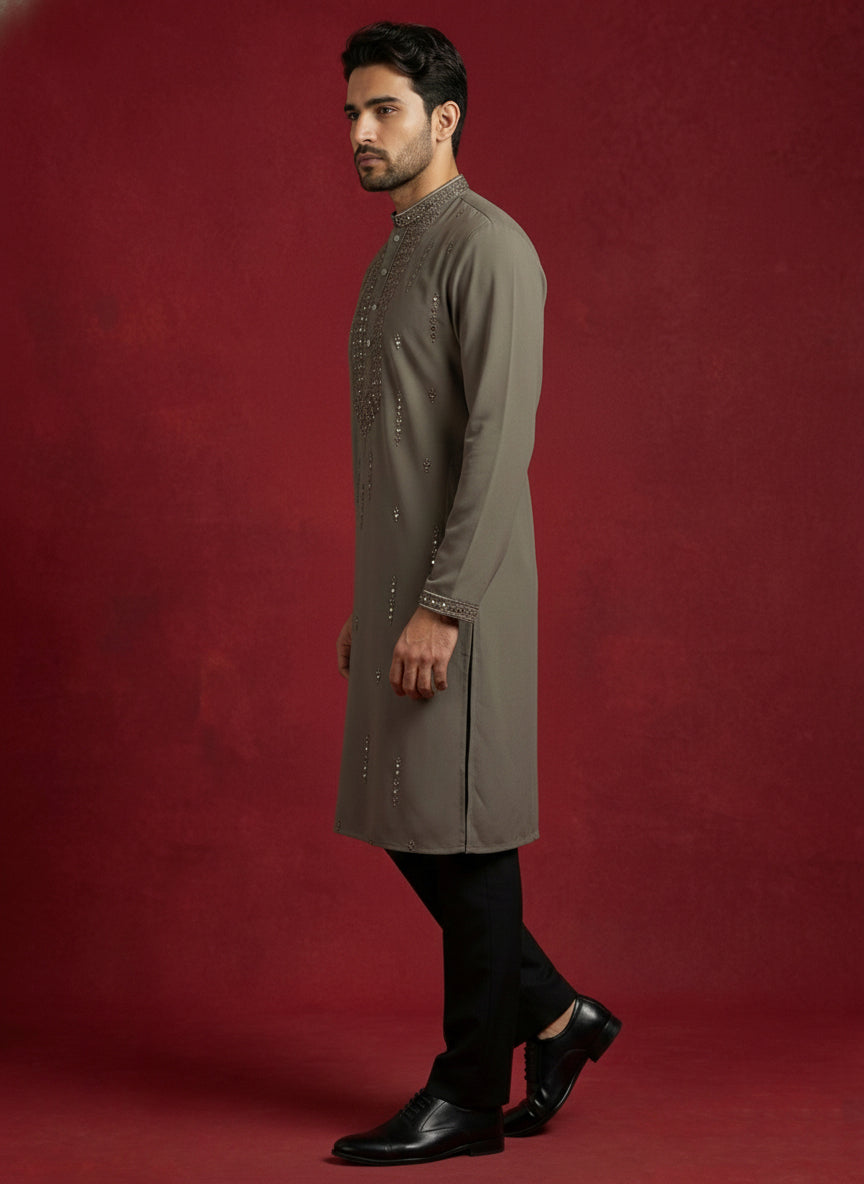 Men Japanese Imported Embroidered Kurta Set ( 65KP 5474Brown S ) [FF] [I-1]
